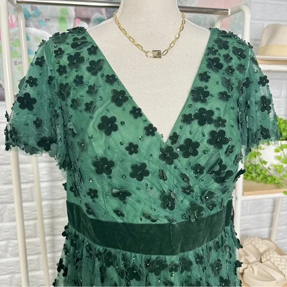 Mac Duggal EMBELLISHED BUTTERFLY SLEEVE VELVET HEM MIDI DRESS size 12 NWT - Picture 6 of 11